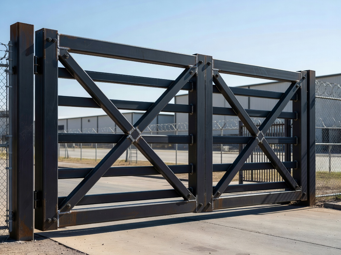 Heavy-duty commercial entrance gate installation for enterprise facility