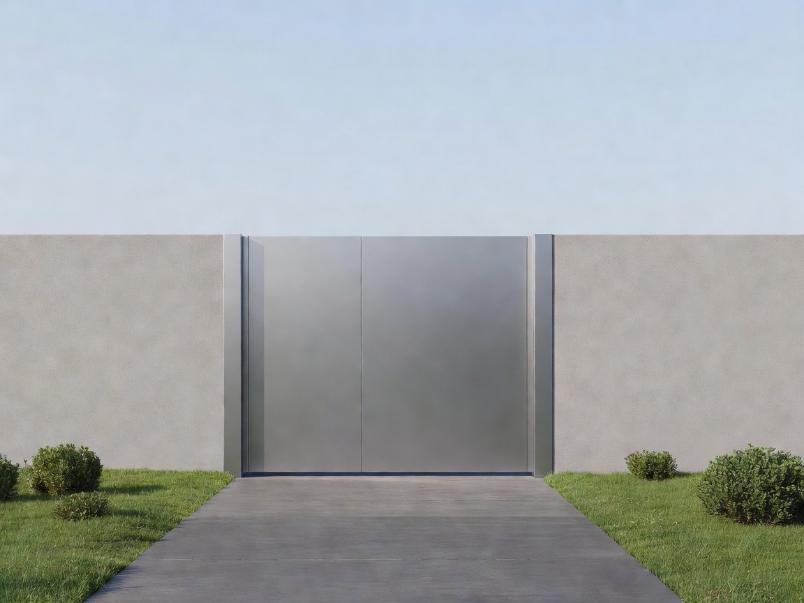 Architectural pedestrian access gate integrated into boundary wall
