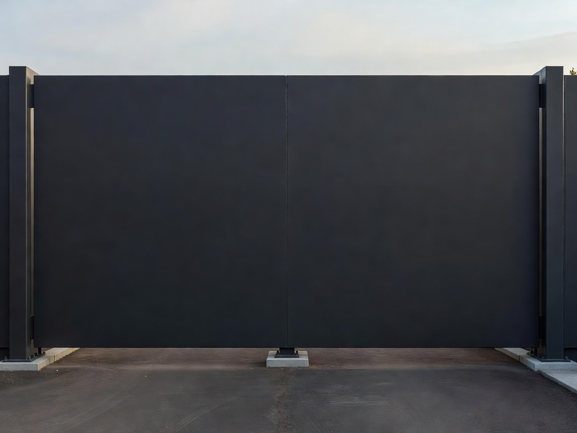 Solid dark privacy entrance gate providing visual separation