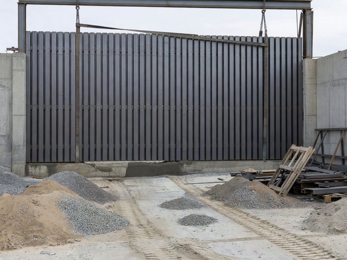 Vertical slat architectural steel gate with controlled visibility